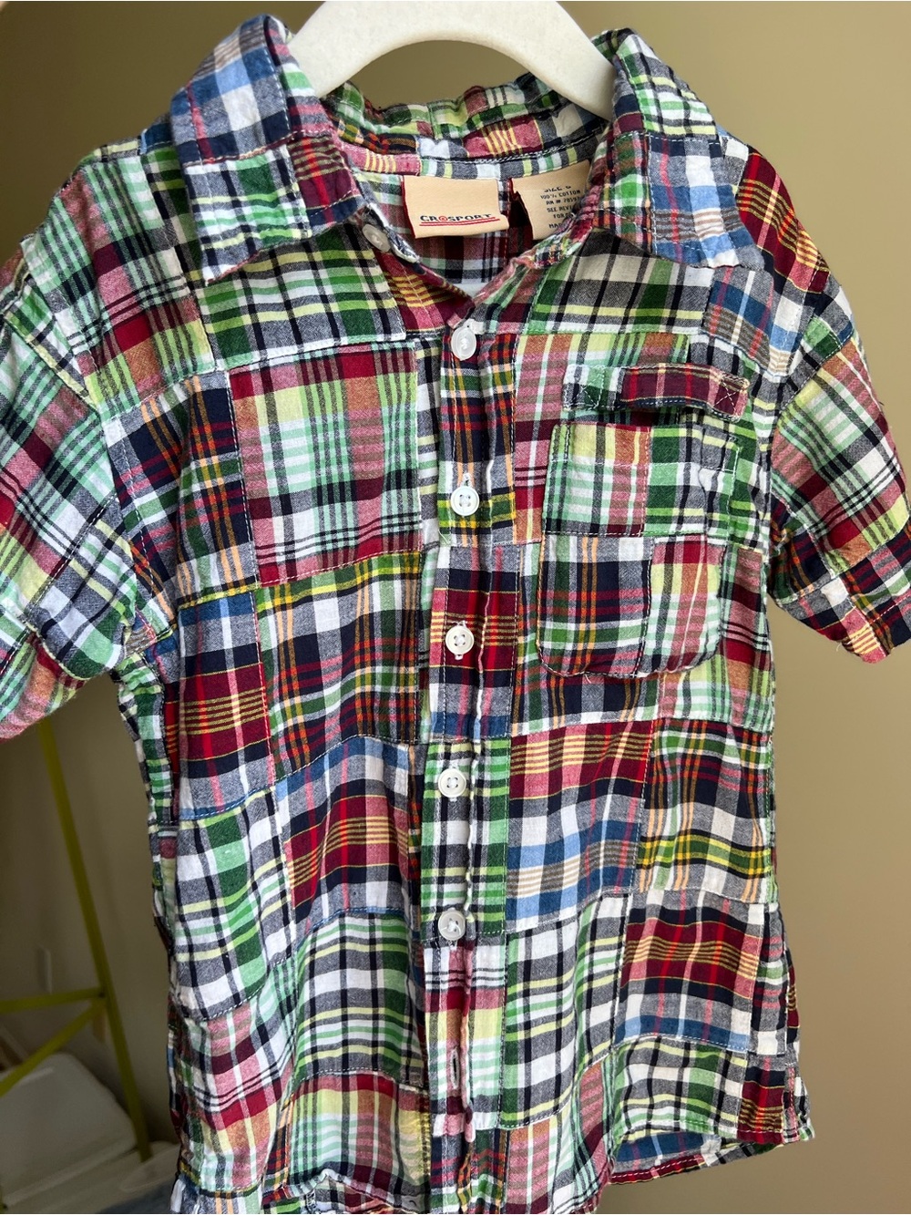 Crosport Youth Size 8 Multicolor Plaid Button-Up Shirt - 100% Cotton